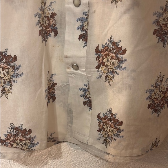 Off White Vintage Rustic Floral Print Western Shirt - Picture 9 of 15